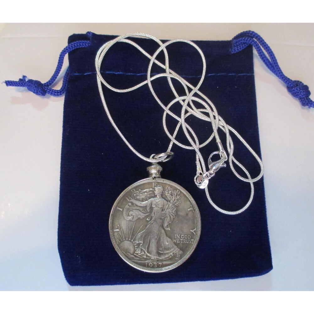 24"sterling silver necklace with coin bezel Walking Liberty Half Dollar - Picture 5 of 5